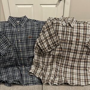 Carhartt Men's Plaid Button-Down Shirts - Navy and Brown